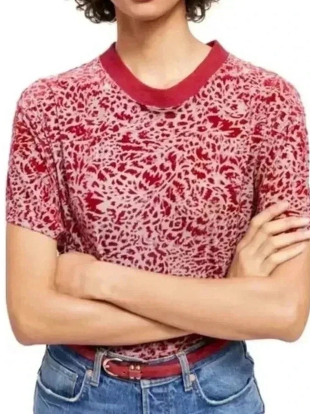 Free People We The Free Velvet Burnout Teddy Red Cranberry Tee Small Oversize